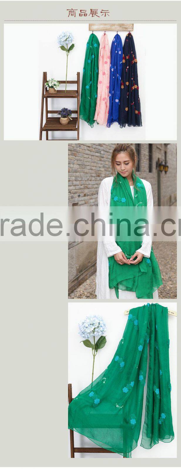 Wholesale Korean Fashion Women Colorful Flower Embroidered Scarves