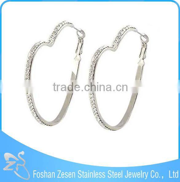 ZS17113 surgical steel fashion crystal earring heart shaped big jhumka earrings
