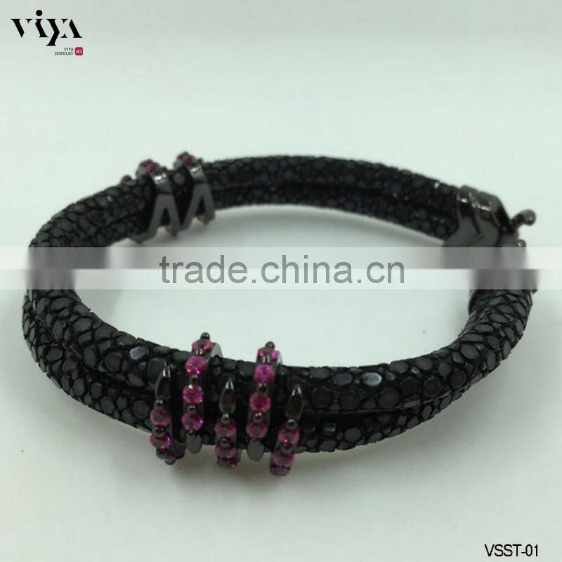 sting ray men bracelet exotic leather jewelry rhombus clasp triple leather bracelet