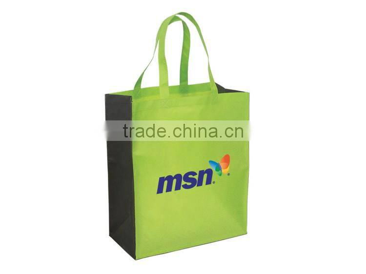 Custom non woven bag price white fabric black handles with printed logo