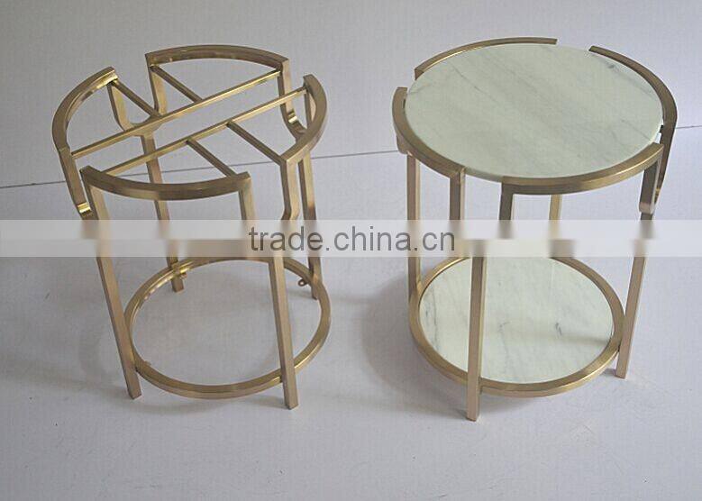 2016 Foshan Shunde Factory Supply White Marble Metal Stainless Steel Coffee Table