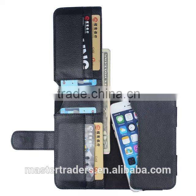 Cheap Multi Function Litchi Grain Stand Wallet PU Leather Case With Card Slot And PC Back Cover For 5 Inch Mobile Phone MT-3681