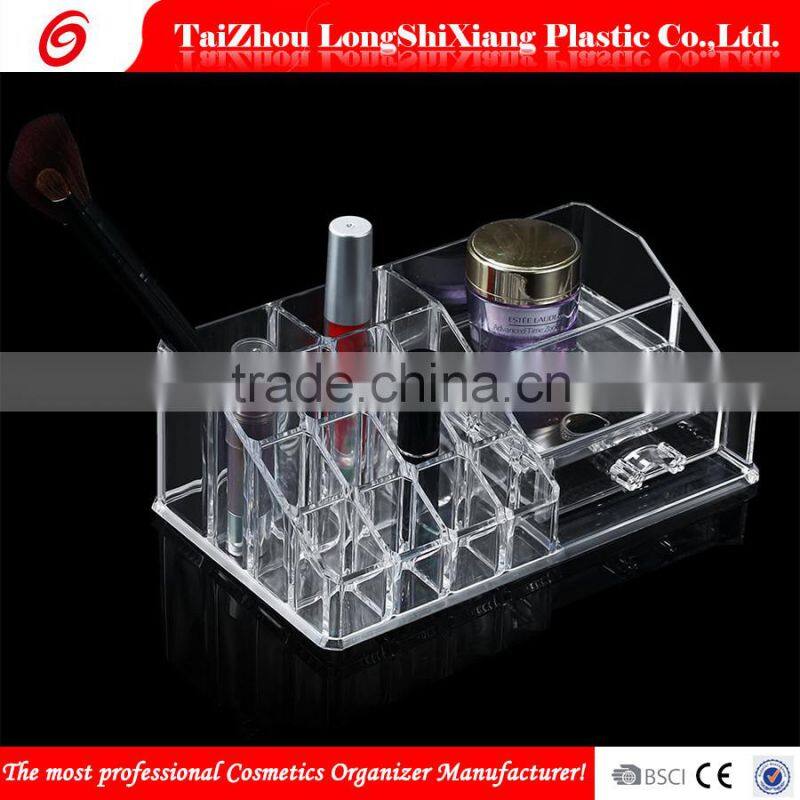 2016 longshixiang Newest fahional PS wholesale makeup organizer transparent two drawers jewel case