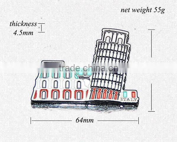 Italy Travel The Roman Colosseum Souvenirs And Leaning Tower of Pisa Tourist Promotion Custom Metal Fridge Magnet