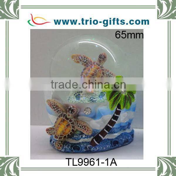 polyresin turtle snow globes 65mm blue pearlized finished
