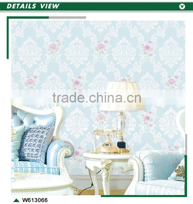discount foaming non woven wallpaper, light blue country floral wall covering for project , self adhesive wall decal online