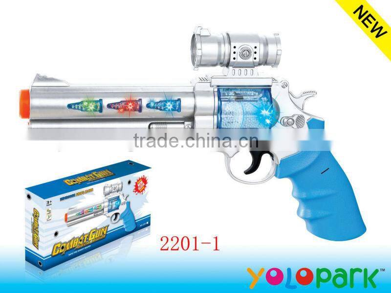 2013 newest and hot sale kids bright 7 color lights b/o plastic toys gun