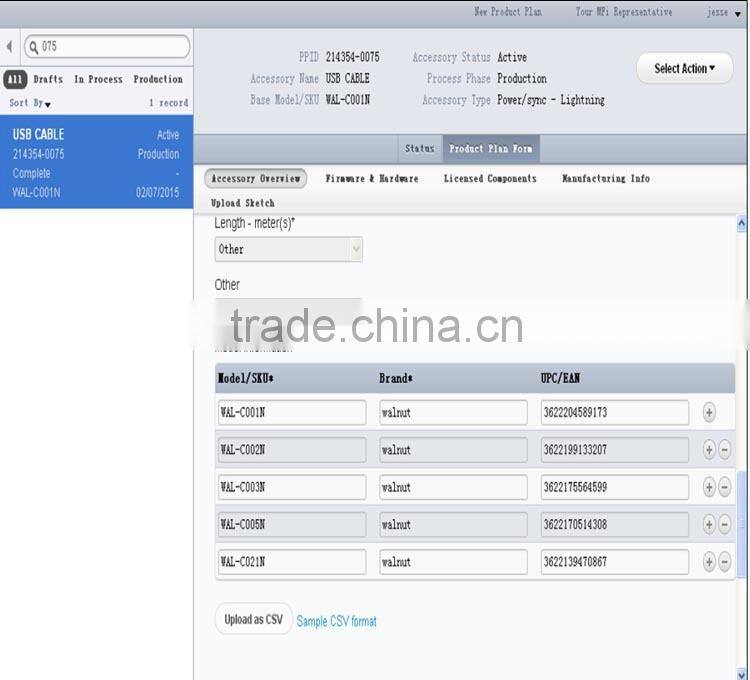 walnut MFI sync 1.2m cable for iphone 5/iPhone6/iPhone 6 plus