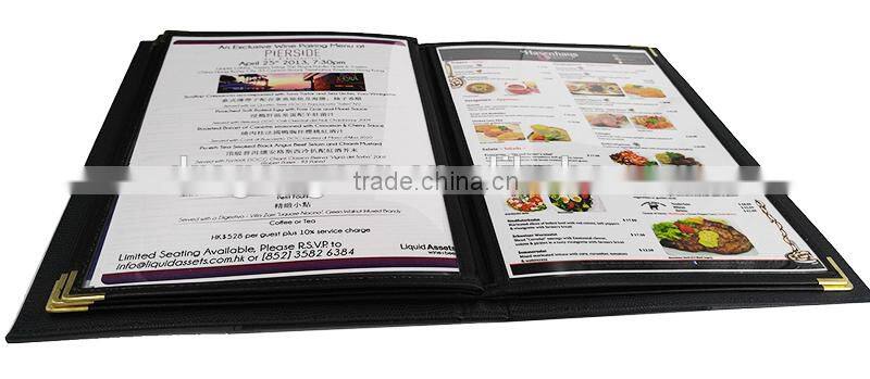 Menu printing hotel used display restaurant menu holder leather menu cover