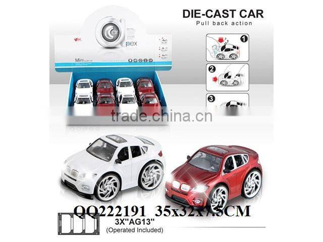 1:28 8pcs ALU Pull back car with light &Music include 3*AG13 batteries,toys car for kids