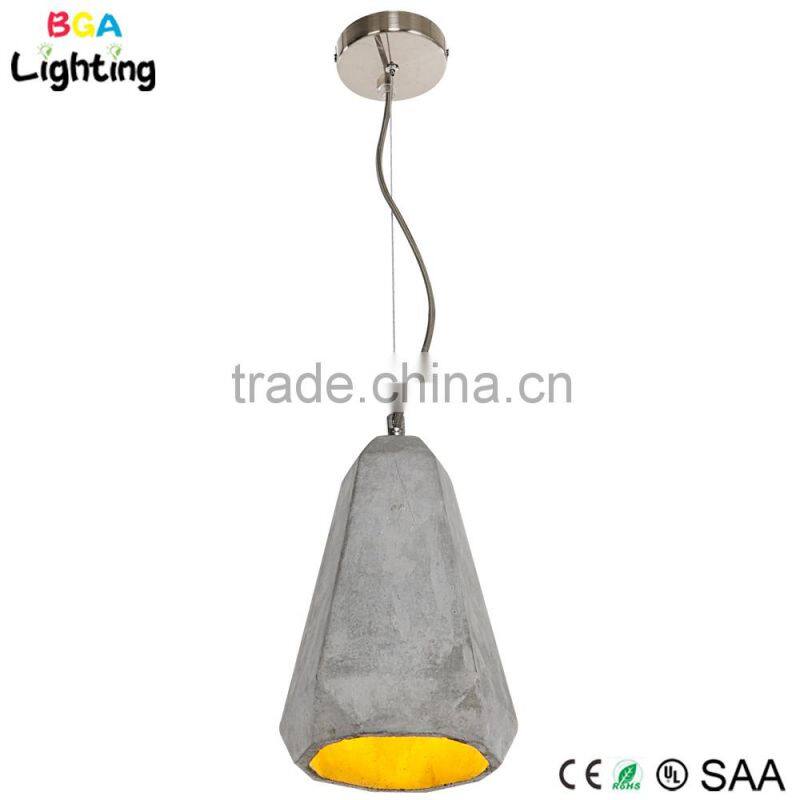 Concrete chandelier lighting with metal ceiling rose and steel wire