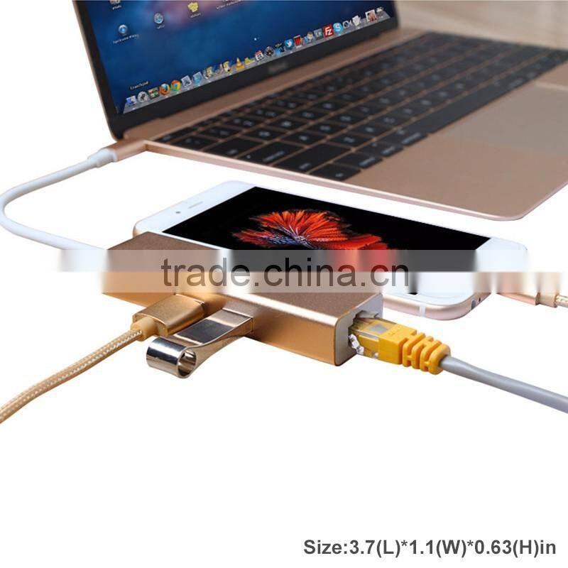 Aluminum Alloy 3 Port USB Hub 3.0 Hub with Ethernet Converter Adapter