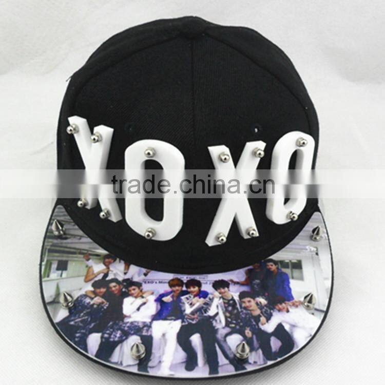 2014 newest design round brim front plastic letters nailed 6 panel snapback caps