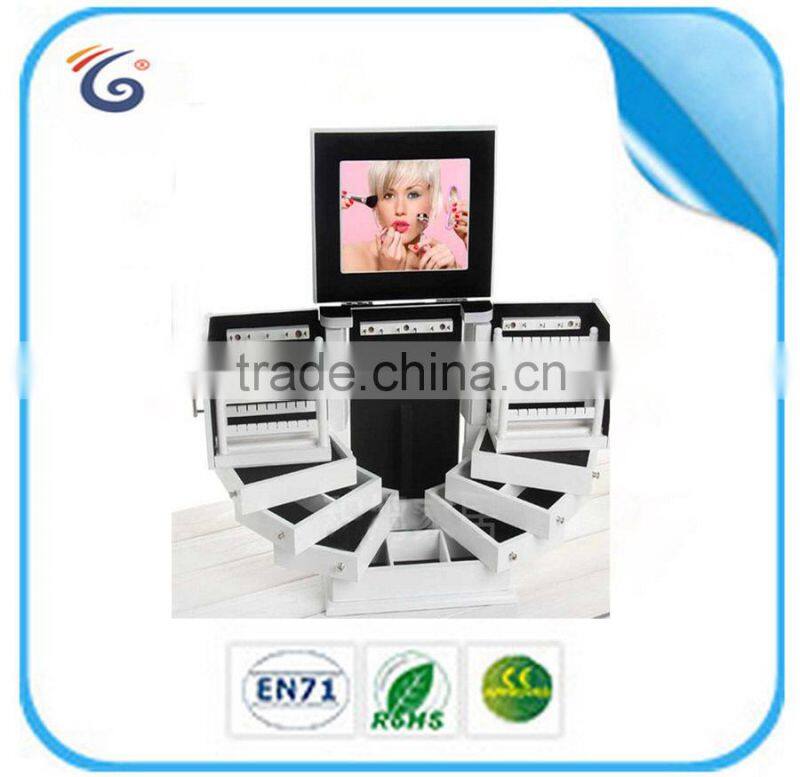 Oversized mirror cover wooden Desktop jewelry skin-care products cosmetic storage box with open front