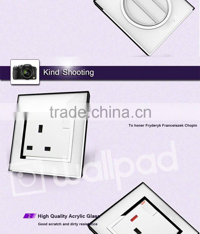 Wallpad White Waterproof Acrylic Glass 110~250V EU UK 1 Gang intermediate switch Power Supply Big Push Button Wall Light Switch