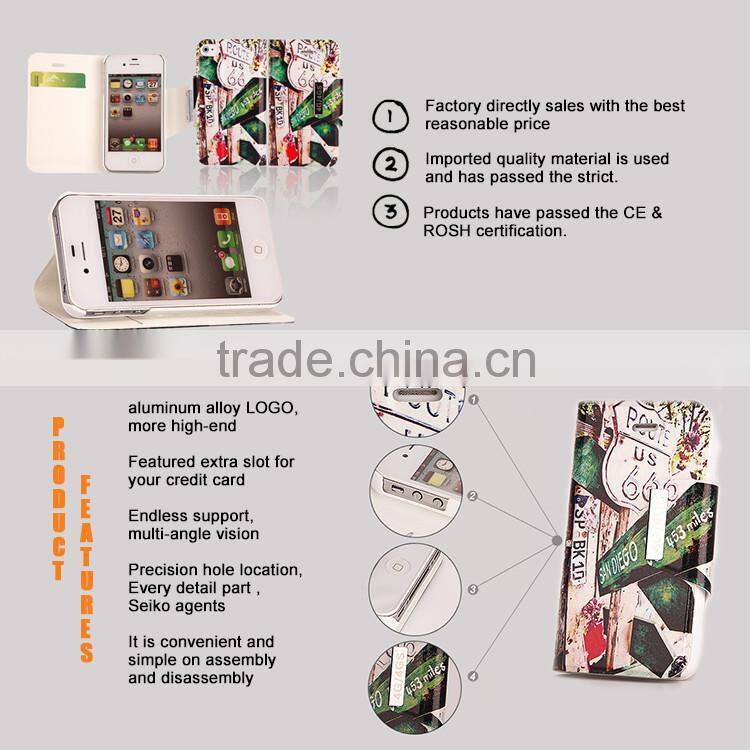 DIY Pattern Stand Wallet Flip Leather Custom Printed Phone Case for iPhone 4G/4S