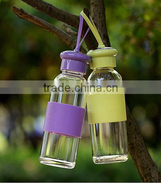 Borosilicate Glass Craft decorating glass water bottle Drinking glass decorations with silicone sleeve