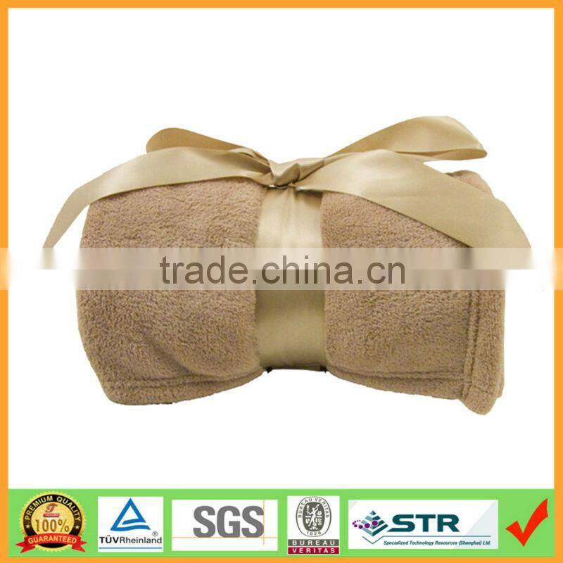 super soft thick coral fleece blanket with silk ribbon great for promotional gift