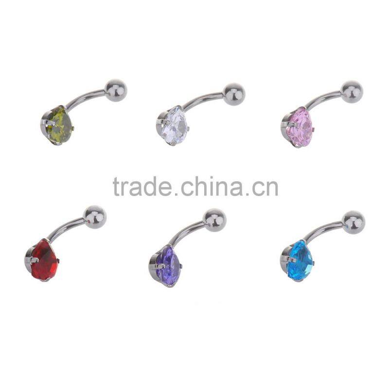 Multi Color Heart Shape Zircon Inlay Non-dangle Belly Button Naval Ring.