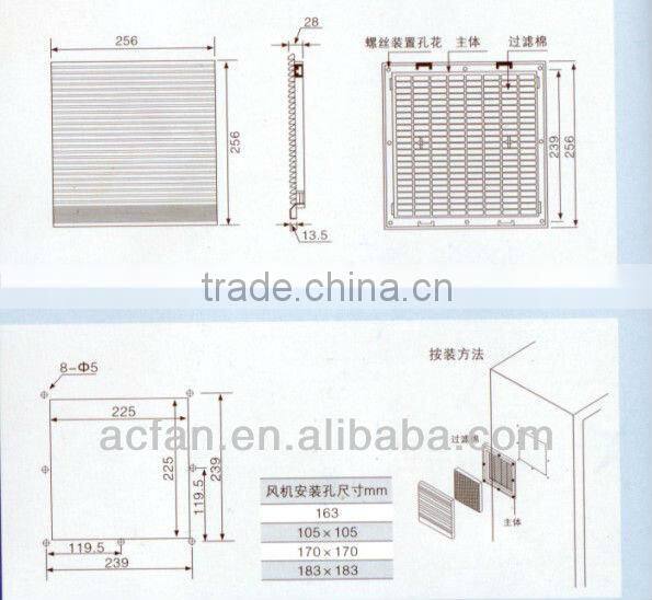 electrical panel fan filter ZL256 fan filter