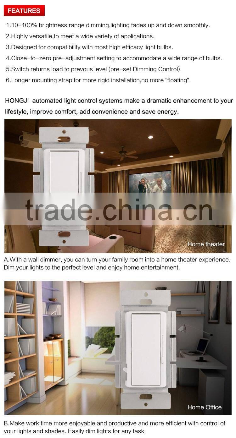 120v 60HZ single pole/three way decorator CFL/ led dimmer LED light switch with night light