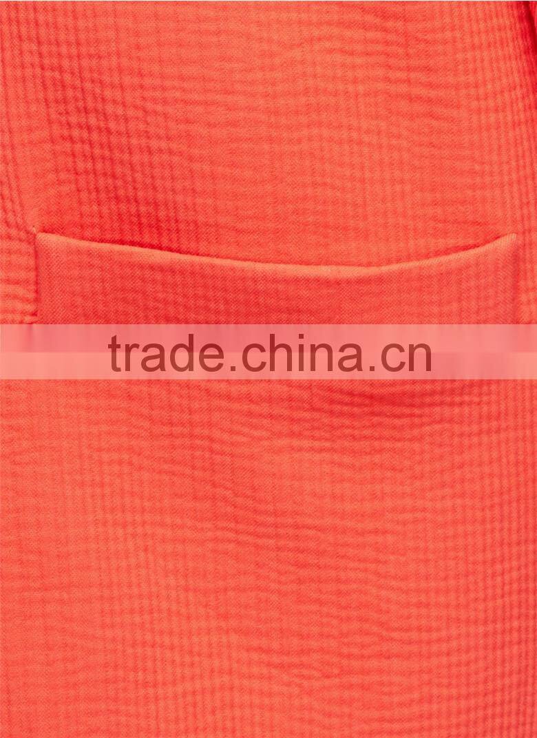2015 Garment Factory Orange Stripe Zip Ladies Coat, Women Long Sleeve Jacket
