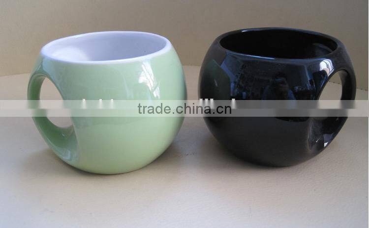 creative fancy peculiar football shape red yellow orange blue and green ceramic coffee mug