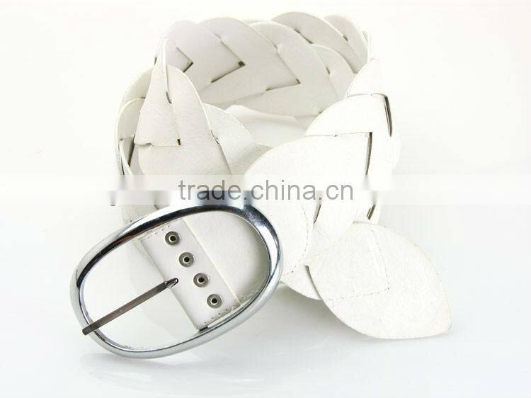 Women's 7cm Wide White Fake Leather Woven Plaited Waist Belt