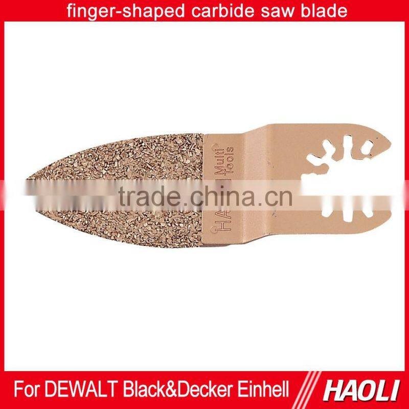 finger-shaped quick release Carbide oscillating tool saw blade for coarse sanding of fillers, tile adhesive, concrete, stone