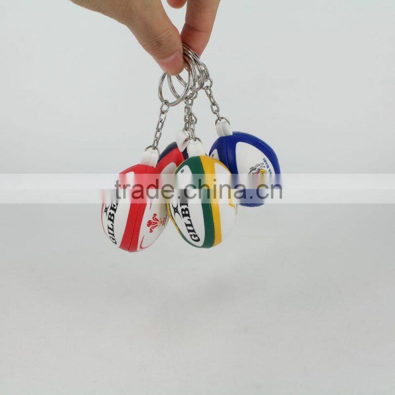 Promotion cheap cute rugby ball keychain,2016 promotional pu mini rugby ball stress ball keychain