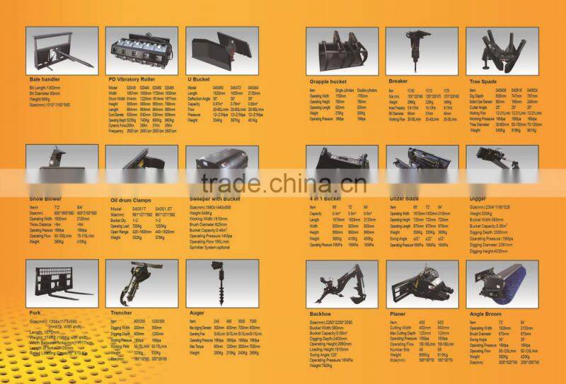 CE approved quick attach mini skid steer loader attachments