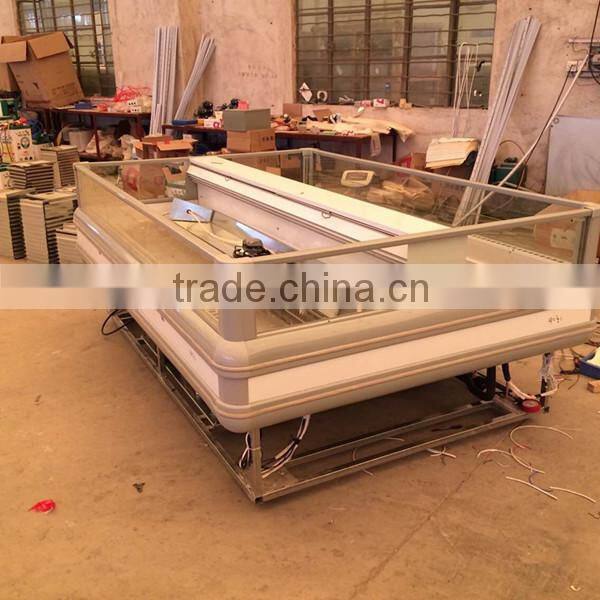 Double side commercial supermarket meat and fish display freezer
