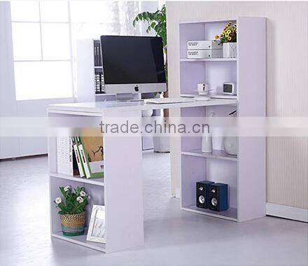 Simple wooden horse like computer desk with bookcase