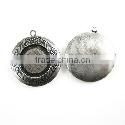 20mm setting size vintage antique silver round photo locket bezel tray pendant charm DIY supplies 1113004