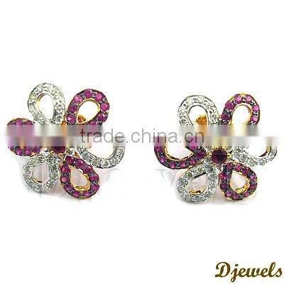 Ruby Diamond Gold Earrings, Diamond Earrings, Diamond Jewelry