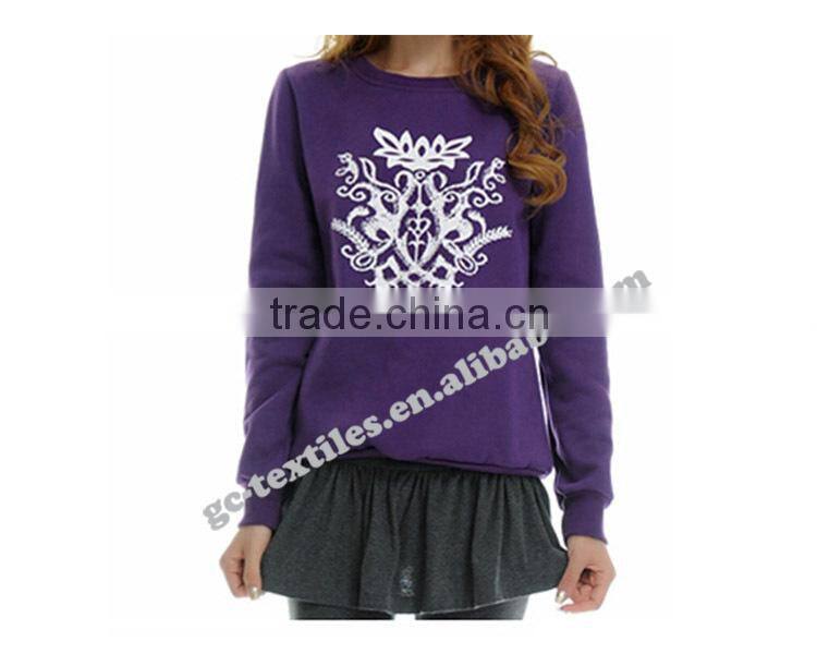 Girls' Leisure Purple Fleece Sweater with white logo printed