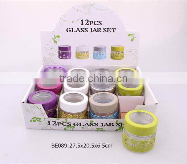 popular glass spice jar with metal flower coating in a display box