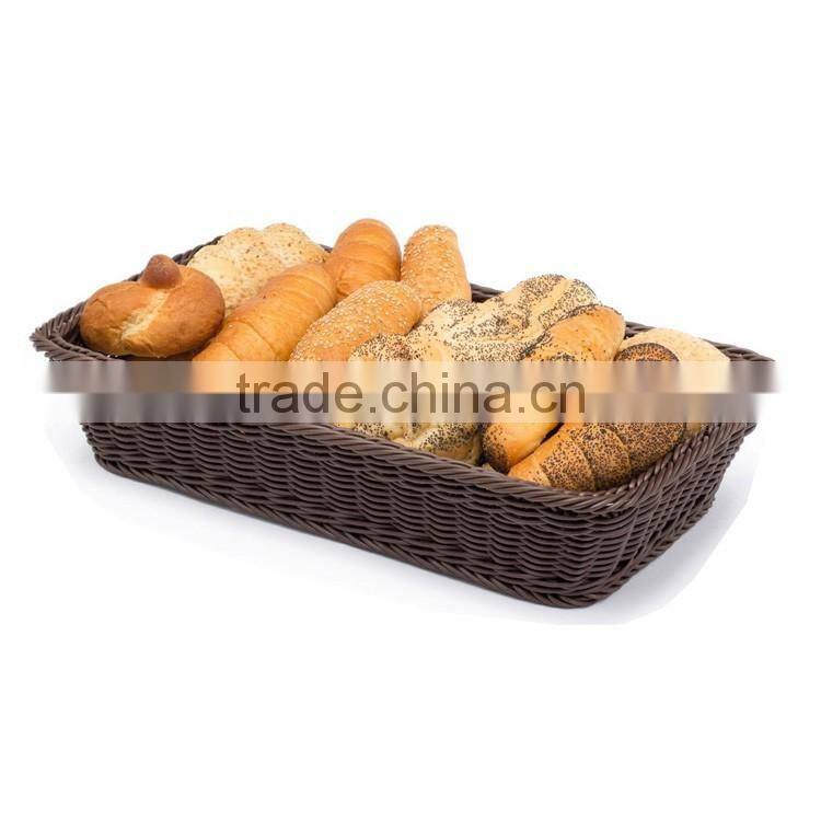 Classic and durable food grade plastic wicker hand woven bread basket for bakery display