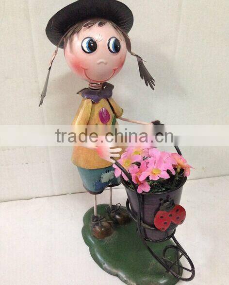 2015 newest design girl boy garden decoration metal girl flower pot metal bog flower pot metal flower pot