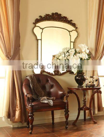 Luxury French Style Living Room Leisure Armchair/Antique Wood Carved Leather Office Chair, Side Chair