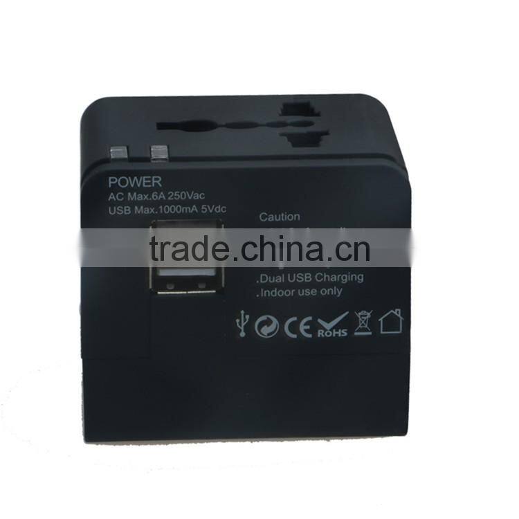 Factory High Quality Universal Travel Adapter with double USB Charger World Travel Adapter USB Travel Adapter of 1000MA
