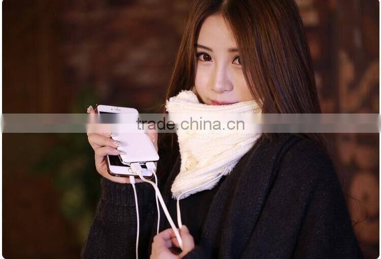 New Arrival Electrical Heating Collar Couple Fasion Valentine Present Rechargeable Warm Scarf With Power Bank, Knitted Scarf