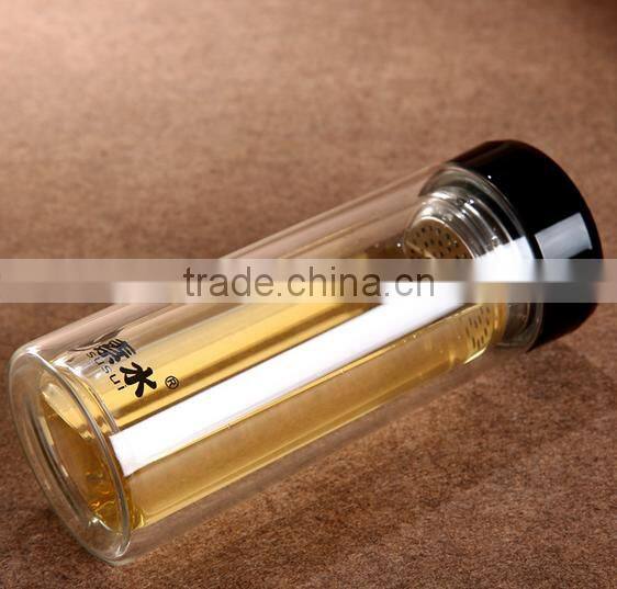 Top quality double wall mineral fruit infuser glass water bottle