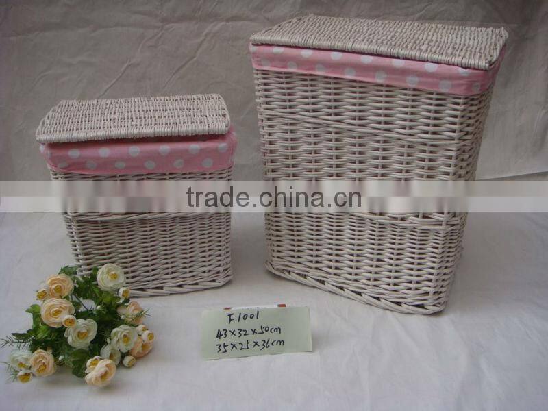 Vintage Grey Willow laundry baskets with lids