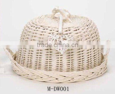 Large cream wicker dome cloche food & wedding cake stand with heart