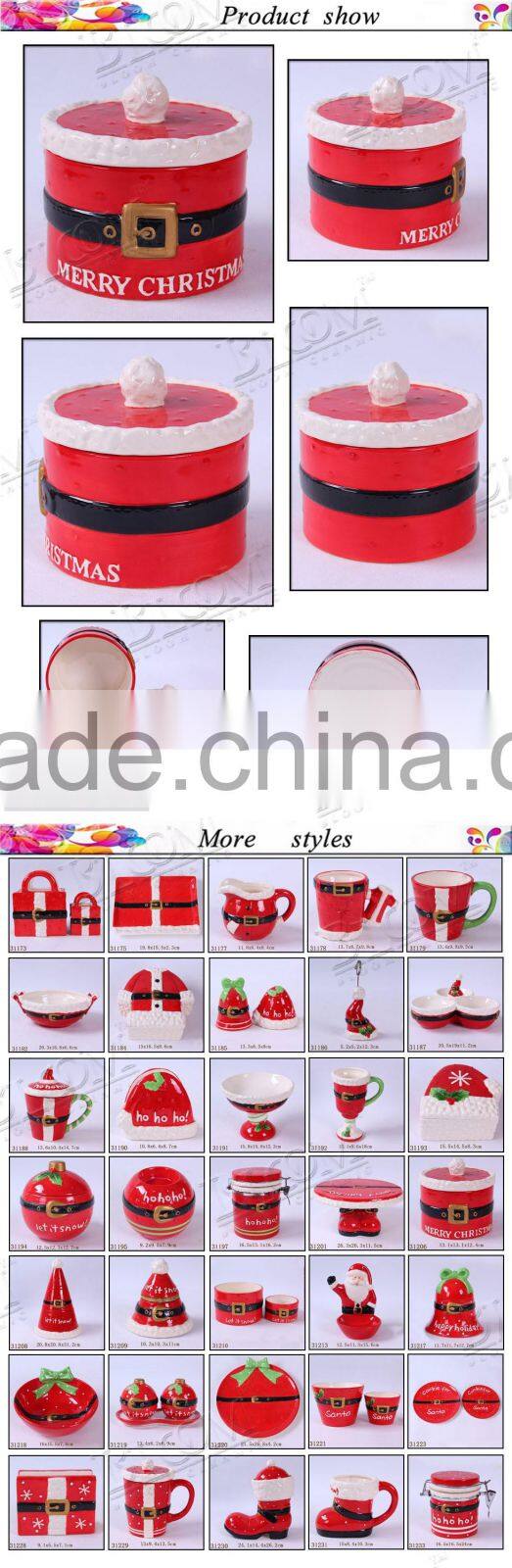 round shaped ceramic christmas candy jar with lid