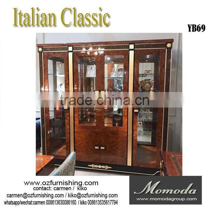 YB69 Antique Home useful living room and Study room Wooden and Glass Tall display cabinet with 2 doors