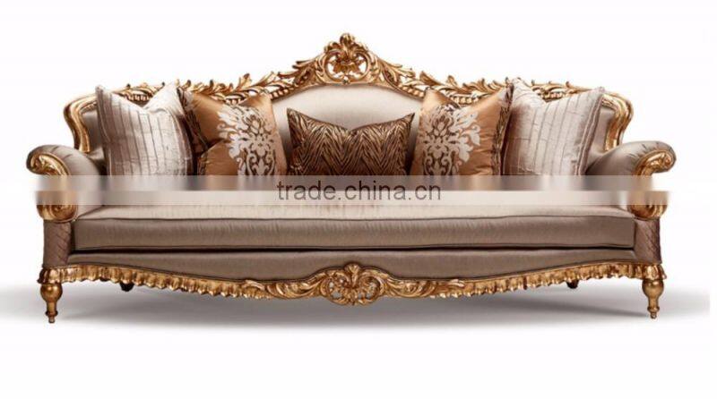 Luxury French Baroque Style Classic Carving Giltwood Upholstery Three Seat Sofa BF12-04274d