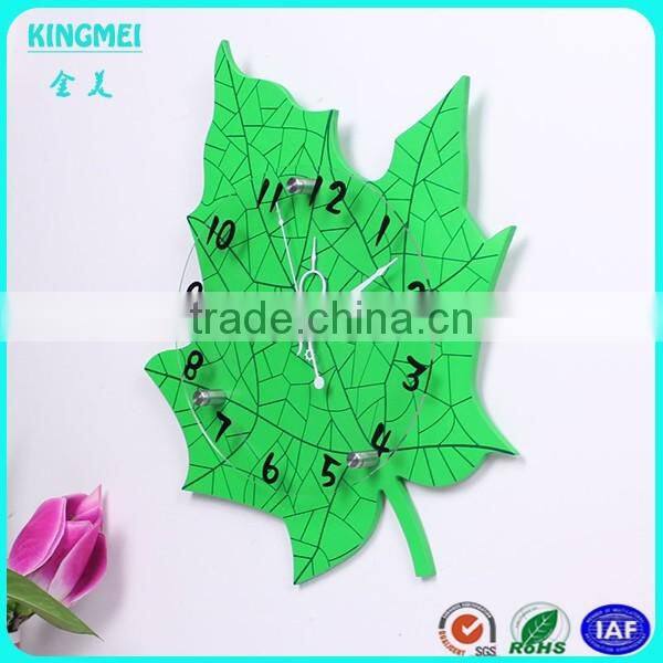 Lovely design wall clock acrylic diy green leaves shape wall clock