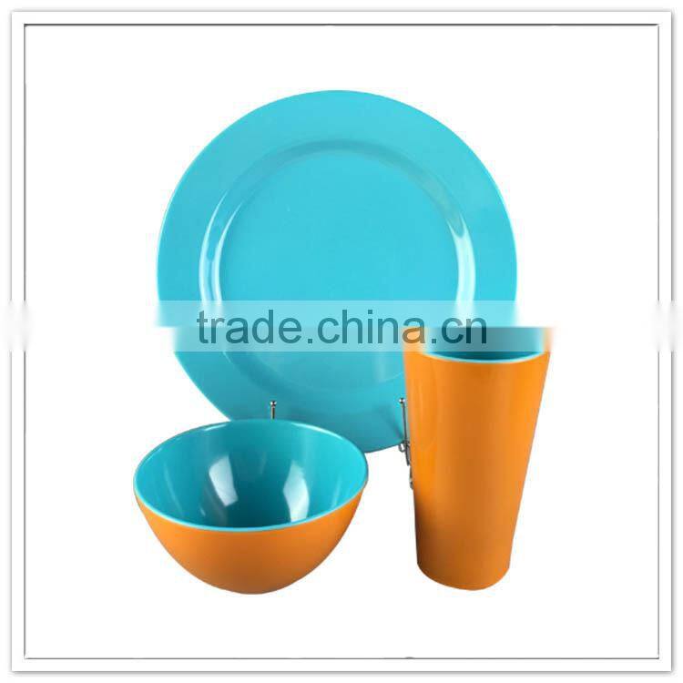 Orange & blue Two tone ceramic & porcelain- like round melamine snack plate and cup
